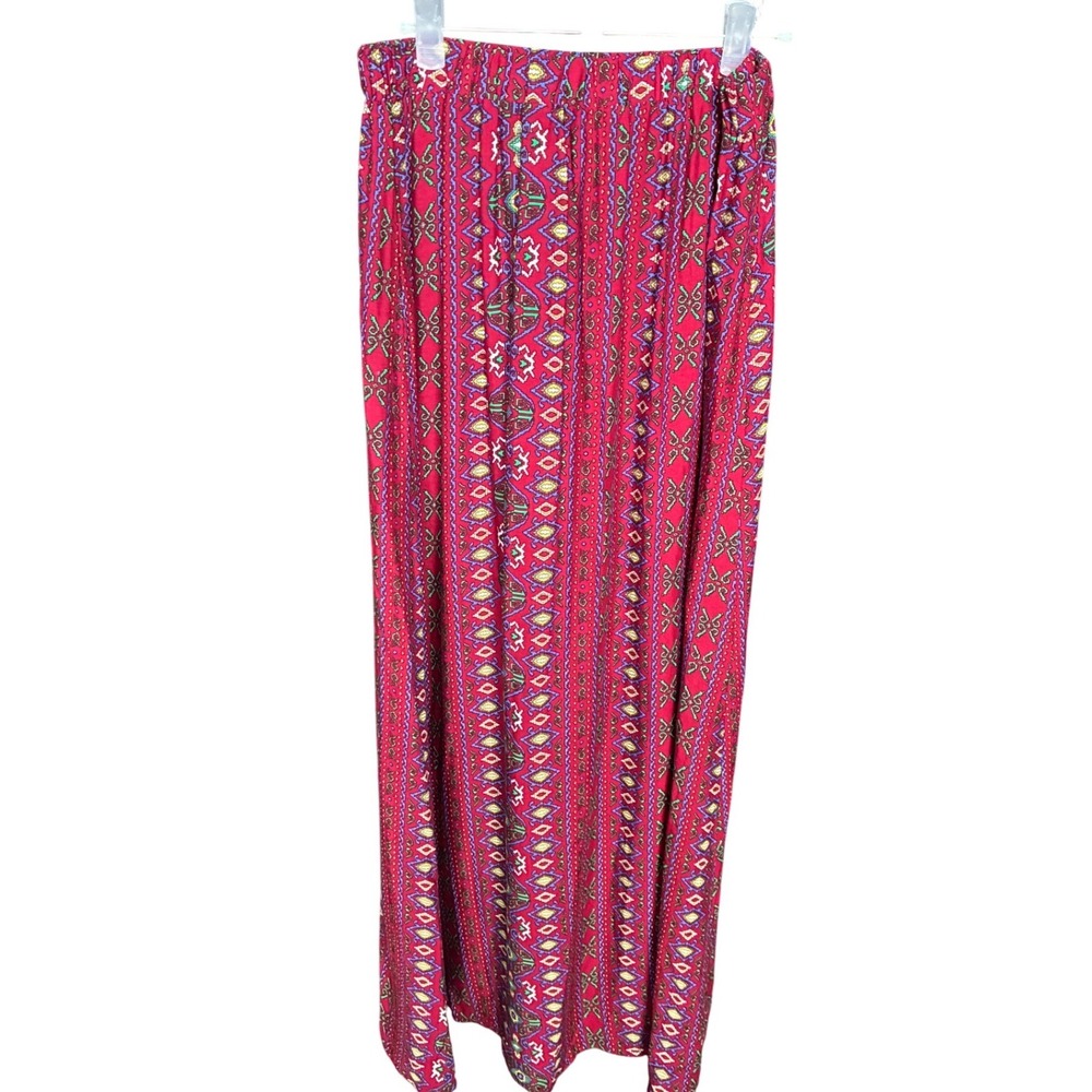 SHEIN Womens Red Geometric Tribal Print Elastic Waist Maxi Skirt Size Large